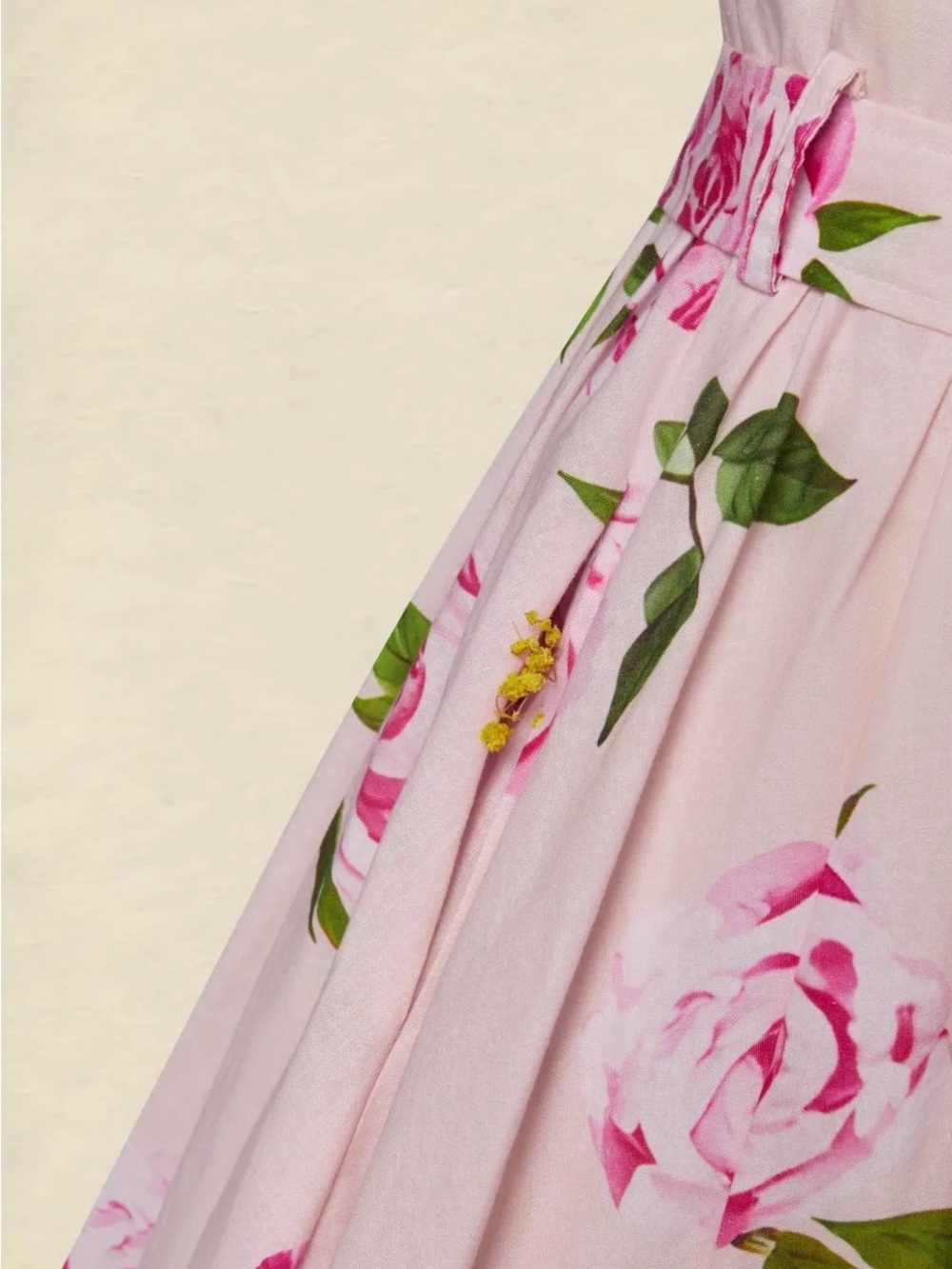 Chillinen / Linen Vibes Pink Rose-Print Midi Dress with Belt # 183 - Picture 7 of 12